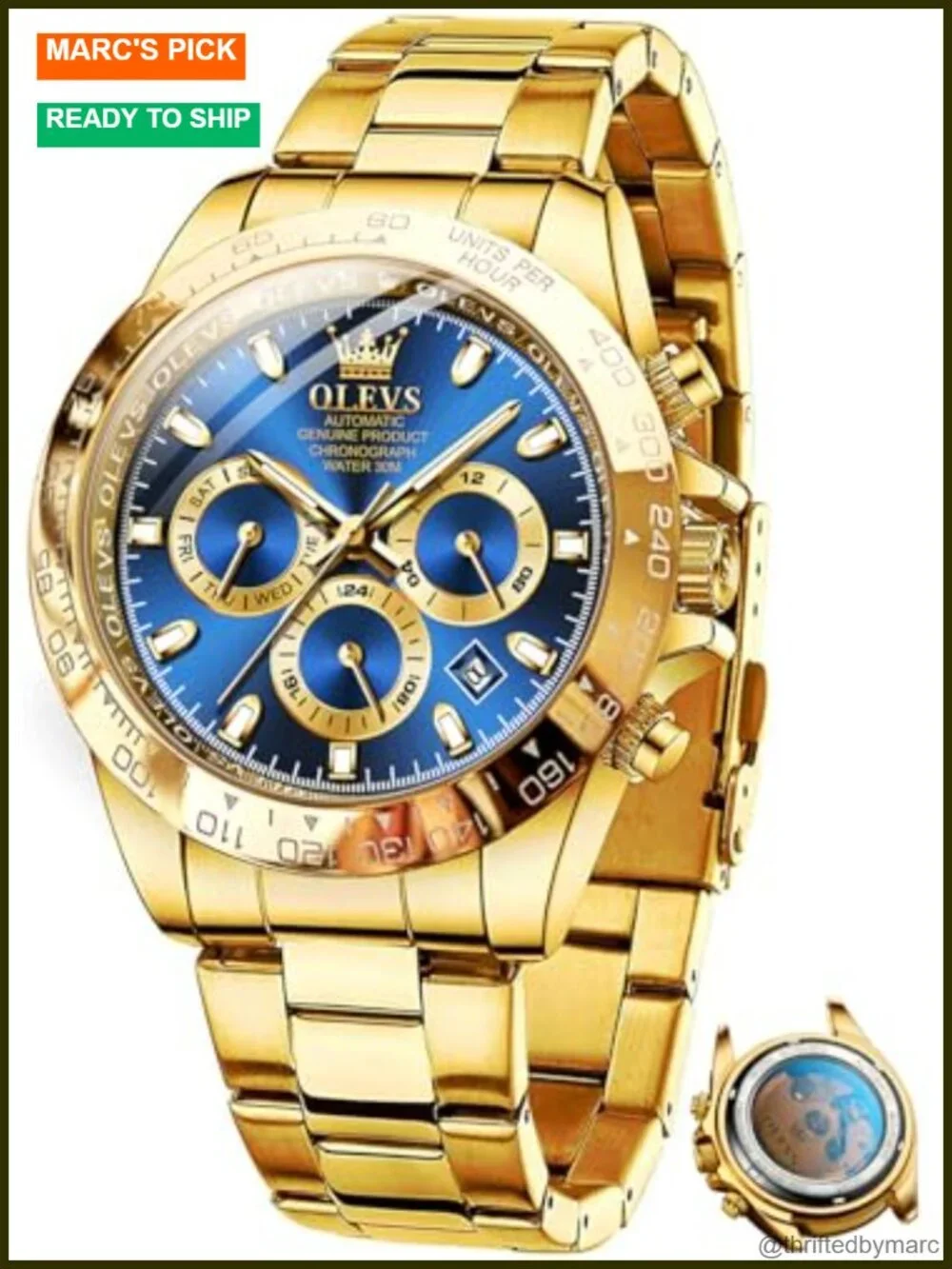 Automatic Gold Watch Luminous Calendar Stainless Steel Waterproof